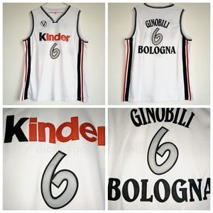 NCAA College Kinder Bologna Basketball 6 Manu Ginobili Jersey Men Sale Цвет команды Белый Университет Дышащий для любителей спорта Высокое качество