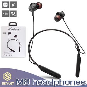 M8 Bluetooth Kulaklık Kablosuz Boyunbağı Kulaklık Manyetik Spor Stereo Kulaklık Handsfree Gürültü Iptal Iptal Kutusunda Mic ile