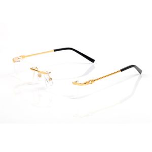 Óculos de sol transparentes sem aro, armações de óculos masculinos, armações ópticas sem aro, metal dourado, chifre de búfalo, lentes claras, óculos de sol