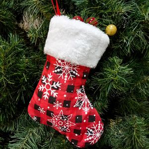 Mini Noel Çorap Noel Hediyesi Çantası Şeker Çanta Kırmızı Ekose Noel Stok Kar Tanesi Baskılı Çorap Noel Ağacı Dekorasyon DBC VT0765