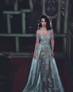 2020 новый плюс размер Zuhair Murad Платья с плечами Длина платья кружева аппликация Оболочки Вечерние платья с бисером 3775