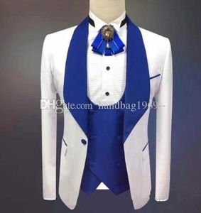 Gerçek Fotoğraf Beyaz Şal Yaka Damat smokin Mens Balo Parti Suits Coat Yelek Pantolon Seti (Ceket + Pantolon + Vest + Bow Tie) K205