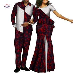 African-Inspired Bazin Couples Matching Outfits - Plus Size Dashiki Wedding Attire, Long Dress for Women & Men's Set WYQ268