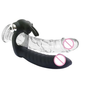 AA Giocattoli del sesso Unisex Real Dildo Doppio foro Vibratori Stimolatore anale vaginale G Spot Massaggiatore Prodotto adulto Dildo Giocattoli multiuso del sesso per coppie Y19062102