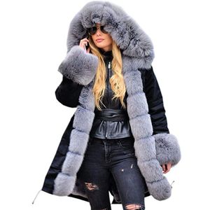 KLV M-3XL Kadınlar Sıradan Uzun Kollu Katı Polyester Sahte Kürk Kış Ceket Parka Kapşonlu Ceket Balık kuyruğu Siyah Palto Z1126