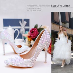 Lüks Beyaz AB Kristal Düğün Yüksek Topuklu Sivri Burun 3 Inç Stiletto Topuk Ziyafet Parti Pompaları Mezuniyet Balo Ayakkabı