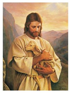 Католицизм Иисус Христос и овца высококачественная ручная фигура портретная рисование масляной живописи на холсте.