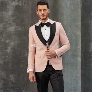 Yeni Tasarım Tek Düğme Pembe Damat smokin Tepe Yaka Groomsmen Mens Suits Düğün / Gelinlik / Akşam Blazer (Ceket + Pantolon + Vest + Tie) K206