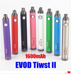 EVOD Twist II 2 VV Огромный Паров Vape Pen Batteries 1600MAH Переменное напряжение 3,3 В-4.8 В Регулируемая батарея Эго Ego Ecigs 510