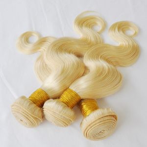 8-30inch Sınıf 10A 4pcs 100g 100% İnsan Saç Brazillian Vücut Dalga 613# Paketler Sarışın Renk Virgin Remy Saç Atkı