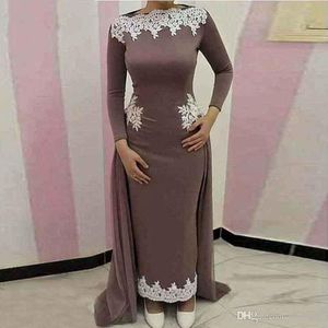 Dubai Arapça İslami Kahverengi Müslüman Kılıf Gelin Elbiselerinin Annesi Kollu Alet Dantel Resmi Uzun Balo Akşam Elbise