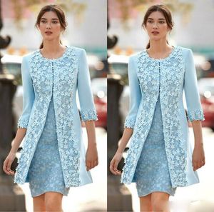 Elegant Blue Mother of the Bride Dresses Outfit Jacket 2 Pieces Long Sleeves V Neck Mother's Gowns Plus Size Guest Long Formal Dress