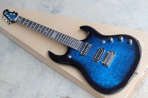 Оптовая черно-синяя электрическая гитара с облачными кленовыми фанерами, пикапы HH, HH Hardwares, Rosewood, можно настроить.