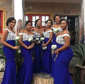 Güney Afrika Dantel Üst Kraliyet Mavi Mermaid Nedime Elbiseler Artı Boyutu Akşam Balo Elbise Düğün Konukların BD9080