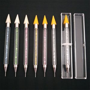 Doppelendiger Nagel-Punktierstift, Kristallperlen-Griff, Strass-Nieten, Picker, Wachsstift, Maniküre-Nagelkunst-Werkzeuge