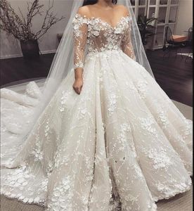 Princesa do vintage de luxo ver através dos vestidos de casamento Sleeves apliques noiva formal vestidos de noiva mais tamanho feito sob encomenda