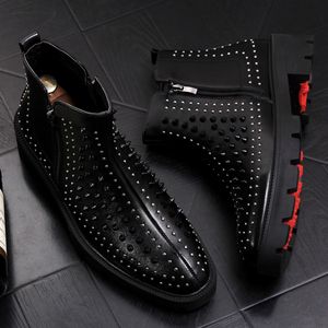İtalyan Erkekler Moda Parti Gece Kulübü Elbiseler Ayakkabı Ayak Bileği Çizmeler İnek Deri Perçin Ayakkabı Platformu Botas Zapatos Bota
