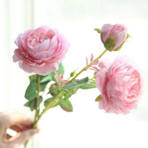 Flores artificiais de rosa ocidental Peônia artificial de 3 cabeças Festa de casamento Decoração de casa Materiais de seda Flor de peônia Flores falsas de rosa