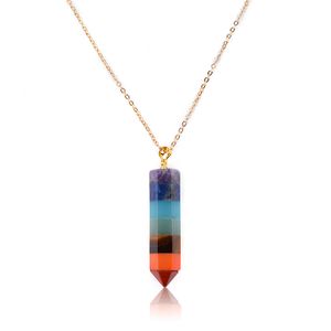 Regenbogen-Chakra-Stein-Anhänger-Halsketten, natürlicher Quarz, Reiki-Heilkristall, Edelsteine, Schmuck, Geschenk für Frauen, sechseckiges Prisma, Pendel-Anhänger