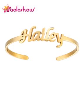 Pulseira personalizada com nome, bracelete de punho para mulheres e homens, aço inoxidável, cor dourada, escrita à mão, placa de identificação, pulseira br1452