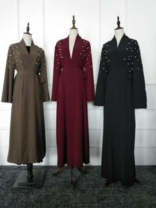 Kadın Giyim El İnci Boncuk Yaması Tasarımları Müslüman hırka Abaya İslami Maxi Elbise Orta Doğu Kaftan Türk Cüppeler Kimono