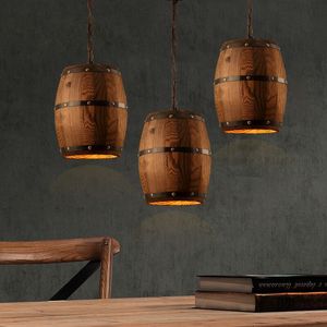 Lâmpadas pendentes de vinho Wood Wine Barrel pendurado equipamento de pingente de iluminação de restaurante Lâmpada de barra de jantar da sala de jantar