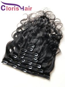 Отличная текстура Body Wave Brazilian Virgin Human Depensions Clip ins 8pcs 120g/Set Натуральные черные волнистые из нержавеющие зажимы на плетении 1b#