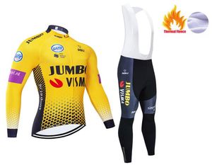 Kış 2024 Jumbo Sarı Takım Bisiklet Jersey 19d Bisiklet Pantolon Seti Ropa Ciclismo Erkek Termal Polar Pro Bisiklet Jersey Maillot Wear