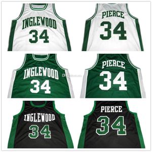 Paul Pierce # 34 Inglewood Lisesi Beyaz Yeşil Siyah Retro Basketbol Formaları Erkek Dikişli Özel Herhangi Bir Numara Adı