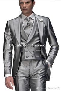 Parlak Gümüş Gri Damat Smokin Adam Business Suit Balo Parti Blazer Ceket Yelek Troueres Setleri (Ceket + Pantolon Kravat Yelek) K900