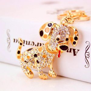 Cachorro Cachorrinho Chaveiro Titular Rhinestone Liga Pingente Chaveiro Chaveiro Tom de Ouro Metal Esmalte Bolinhas Animal Mulheres Saco Acessórios