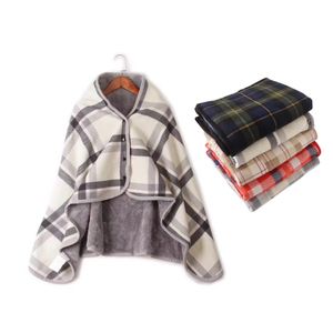 Flanella scozzese moda + coperta in pile polare Coperta scialle scialle pigra calda Con bottone Home Office gambe ginocchio poncho asciugamano lavorato a maglia