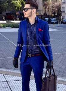 Yakışıklı Royal Blue Groomsmen Notch Yaka Damat smokin Erkekler Suits Düğün / Gelinlik / Akşam Sağdıç Blazer (Ceket + Pantolon + Kravat) AA262