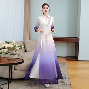 Yaz Modern Cheongsam Elbise Kadın Ao Dai Robe Çin Uzun Qipao Etnik Giyim Vintage Zarif Oryantal Kıyafet