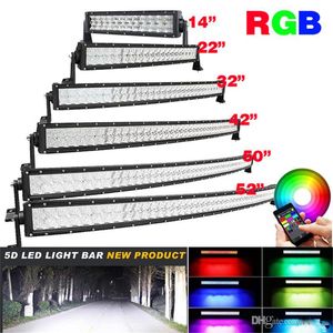 5D RGB LED Bar Bluetooth App Control 16 milhões de cores mudando barra de luz curvada 4x4 caminhão de barco 120W 288W 300W lâmpada de trabalho