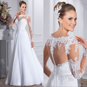 Robe de Mariee Sexy Back Gelin Giydirme Gelinlik Beyaz Dantel Uzun Kollu Gelinlikler Vestidos de Noiva