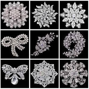 Gelin Düğün Broş Buket Korsaj Çiçek Yay Mix Stilleri Hollow Rhinestone Toptan Sparkly Kristal Yuvarlak Moda Cameo Broş Pin