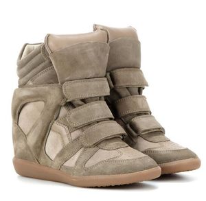 Hot Sale-Box Shoes Isabel Bekett Leather And Suede Fashion Designer Classic Marant Genuine Leather Height Increasing Shoes
