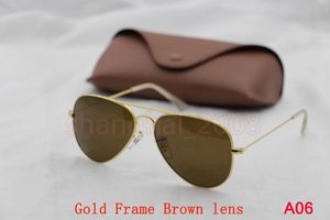 Yüksek Kaliteli Klasik Pilot Güneş Gözlüğü Tasarımcı Marka Erkek Kadın Güneş Gözlük Gözlük Altın Metal Yeşil 58mm Cam Lensler Kahverengi Kılıf