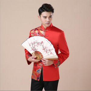 Geleneksel Men'in Çin tarzı damat elbisesi üst gömlek erkekler Cheongsam Tang Suit Vintage Giyim Ceket Yurtdışı Çin TV Film Kostümü