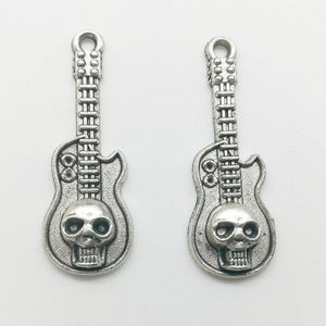 100 adet Hayalet Kafa Gitar Charms Kolye Retro Takı Aksesuarları DIY Antik gümüş Kolye Bilezik Küpe Anahtarlık 32x11mm