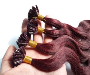 Предварительная связь U Tip Keratin Fusion Человеческие волосы Удлинитель для волос Тело Волна 99J Красное вино 100s Черный коричневый белокурый синий розовый 20 цветов