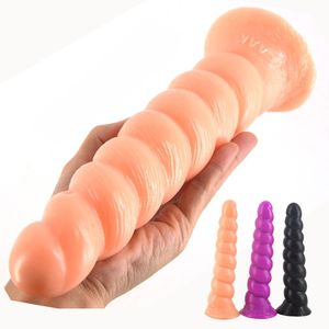 Grandi perline di dildo anali Spirale lunga Butt Plug Pene artificiale Giocattoli del sesso per donna La vagina stimola la coppia che flirta giocattolo