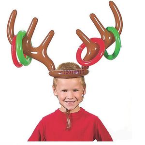Yeni Şişme Çocuk Çocuk Eğlenceli Noel Oyuncak Toss Oyunu Ren Geyiği Boynuz Şapka Halkaları Ile Şapka Parti Malzemeleri # 455