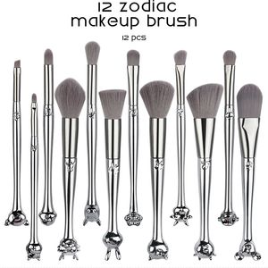 Hot Zodiac Makeup Brushes Set 12pcs Foundation Blending Blush Eyeshadow Eye Brow Lash Fan Lip Brush Beauty Tools Make Up Brushes Kitfreeship