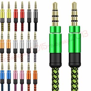 3.5mm auxiliar AUX cabo de áudio ininterrupto tecido de metal Braiede masculino cabo estéreo 1.5m 3m para iphone samsung mp3 speaker tablet pc