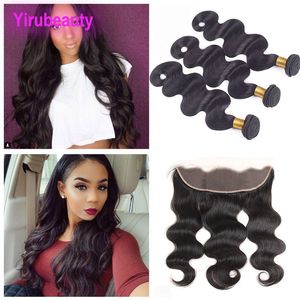 Malaysian Virgin Hair Body Wave 13X4 Lace Frontal With Bundles 95-100g/piece Human Hair Wefts Closure 4pieces/lot