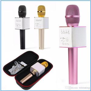 Q9 Bluetooth Kablosuz Mikrofon Taşınabilir El Kablosuz KTV Karaoke Çalar Çift Boynuzları Hoparlör Hoparlör Için iPhone Samsung