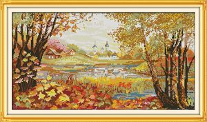 Beautiful view of lake home decor painting ,Handmade Cross Stitch Embroidery Needlework sets counted print on canvas DMC 14CT /11CT