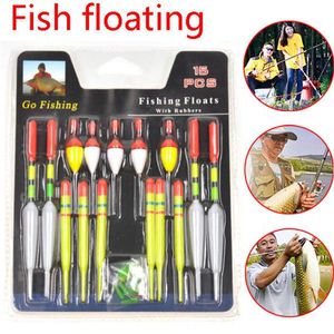 1 conjunto (15pcs) aquário vertical bóia de pesca do mar flutua tamanho sortido para a maioria dos tipos de pesca de pesca pegando